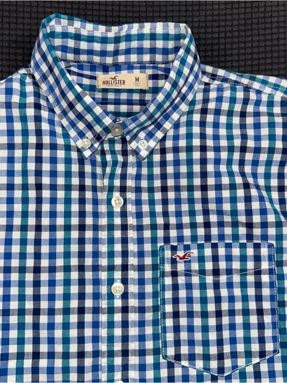 Hollister Plaid Button Down Shirt Mens Medium Blue Green Long Sleeve - Picture 2 of 5